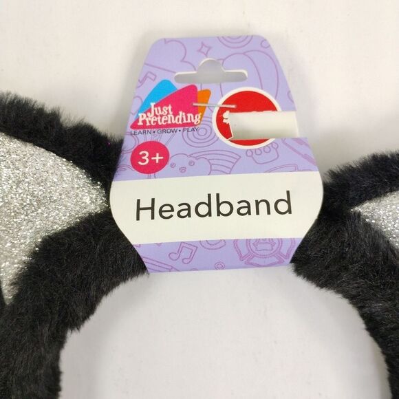 Cat ears Headband Black faux fur with Silver Glitter Ears Cosplay - Picture 3 of 11